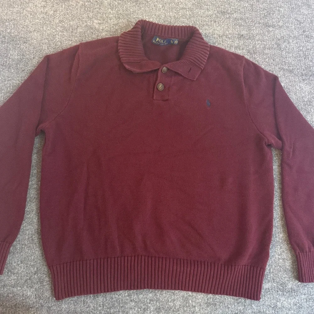 Polo Ralph Lauren Mens XL Burgundy Mock Neck 3-Button Knit Sweater Pony Logo